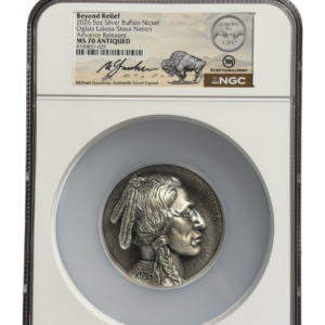 2026 5C 5 oz Buffalo Nickel Coming To Life NGC MS70 Antiqued Advance Releases Gaudioso Signed X-Mint Label