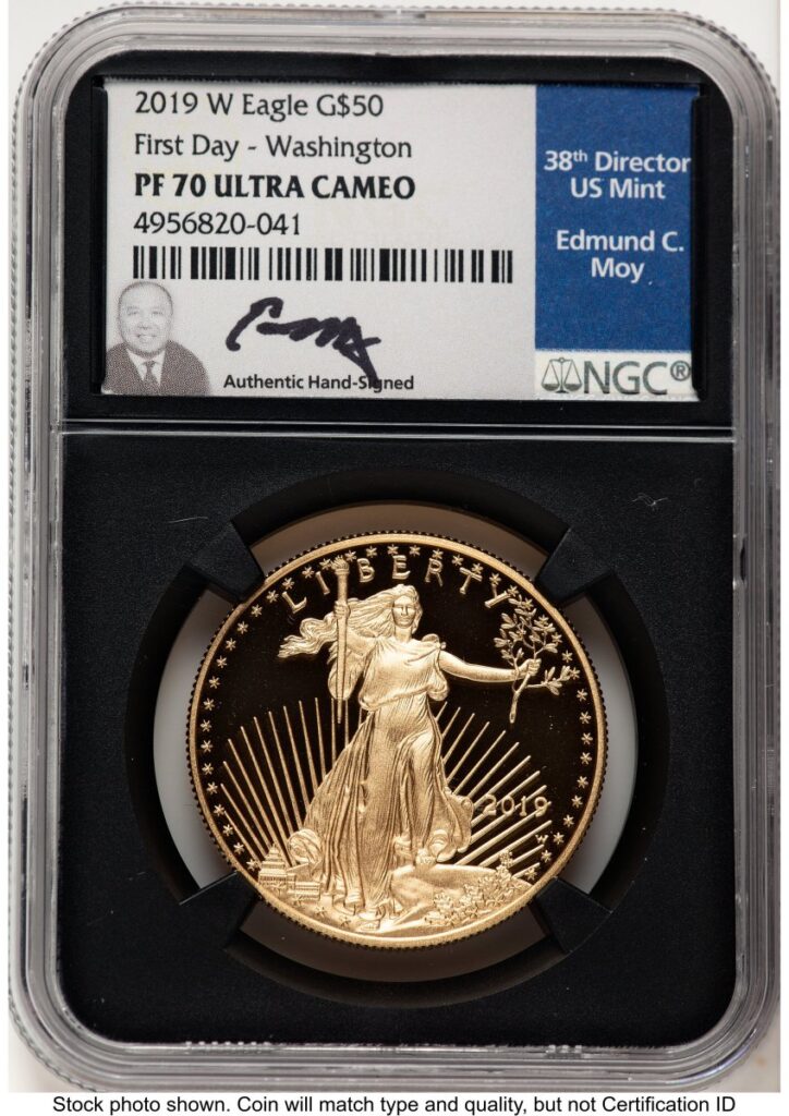 2019-W Modern Bullion Coins (2019-W Proof Gold Eagle 1 oz FDI Ed Moy Washington DC Blk Core)
