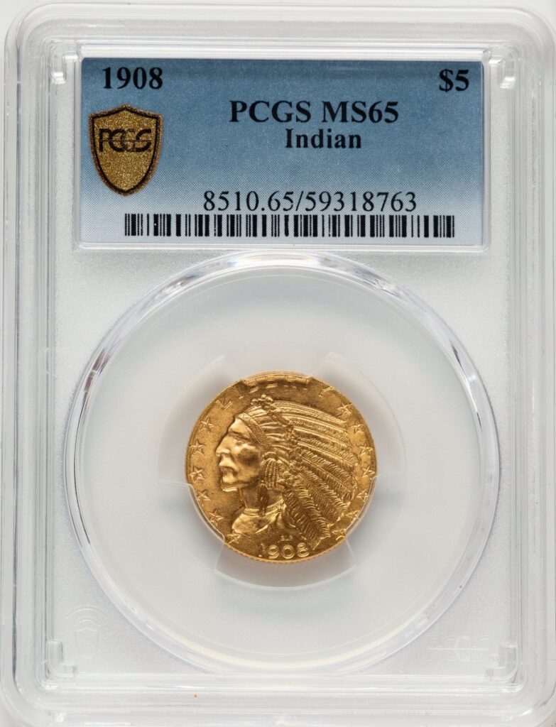 1908 Indian Half Eagles (1908 $5 Indian, MS PCGS Secure)