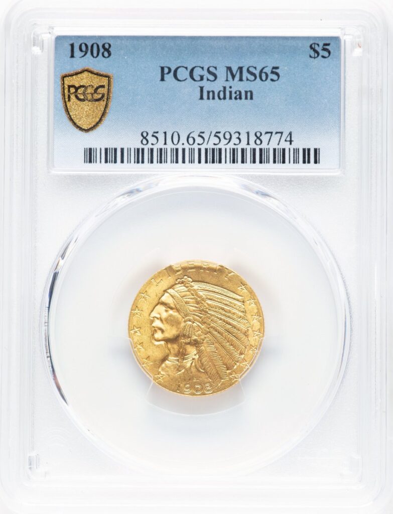 1908 Indian Half Eagles (1908 $5 Indian, MS PCGS Secure)