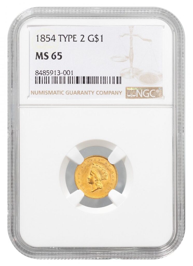 1854-Gold Dollar - Type 2 Indian Princess Small Head