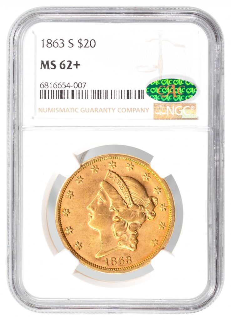 1863-S-Liberty Head $20 - Type 1 No Motto