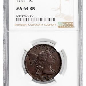 1794-Flowing Hair Large Cent - Type 4 Liberty Cap Denticled Border
