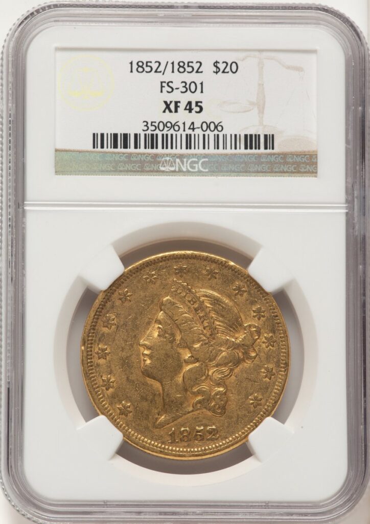 1852/1852 Liberty Double Eagles (1852 $20 FS-301, MS Brown Label)
