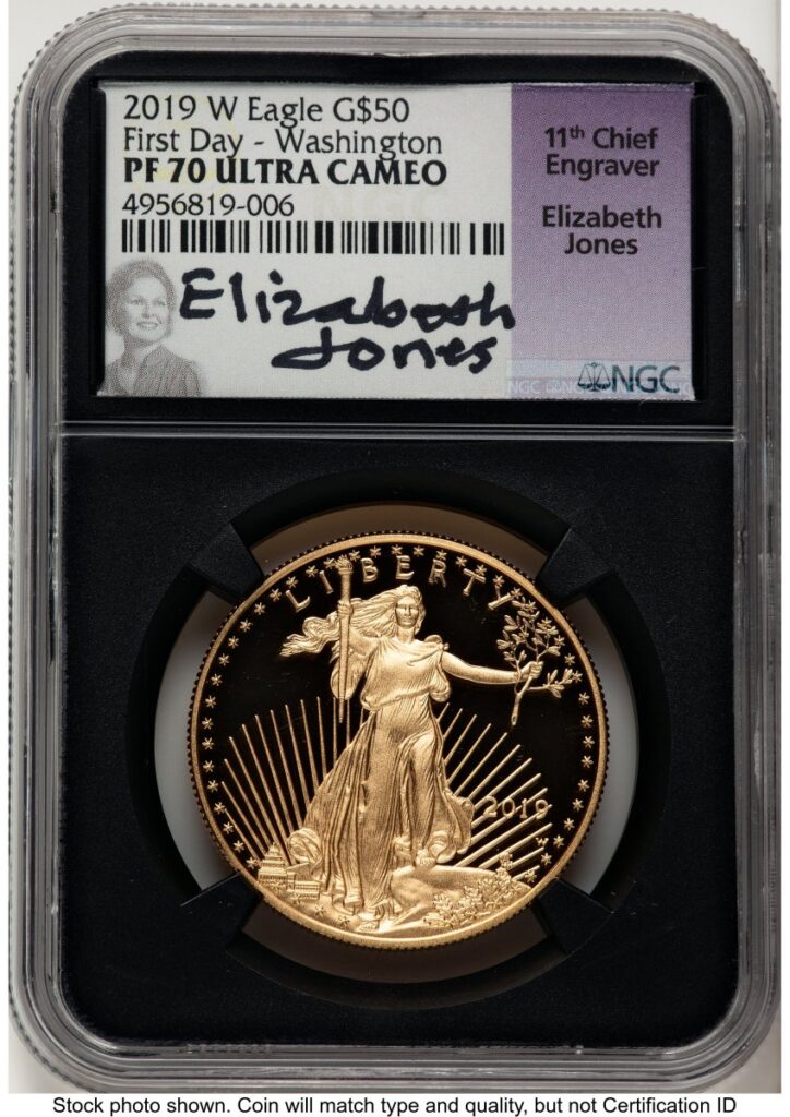 2019-W Modern Bullion Coins (2019-W Proof Gold Eagle 1 oz FDI Elizabeth Jones Washington DC Blk Core)