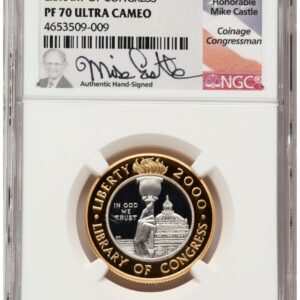 2000-W Modern Issues (2000-W $10 Library of Congress Bi-Metallic Gold 0.2509 oz and Platinum 0.2509 oz, PR Mike Castle)