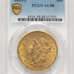 1855-S Liberty Double Eagles (1855-S $20 PCGS Secure Blue Gradient)