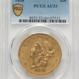 1858 Liberty Double Eagles (1858 $20 PCGS Secure Blue Gradient)