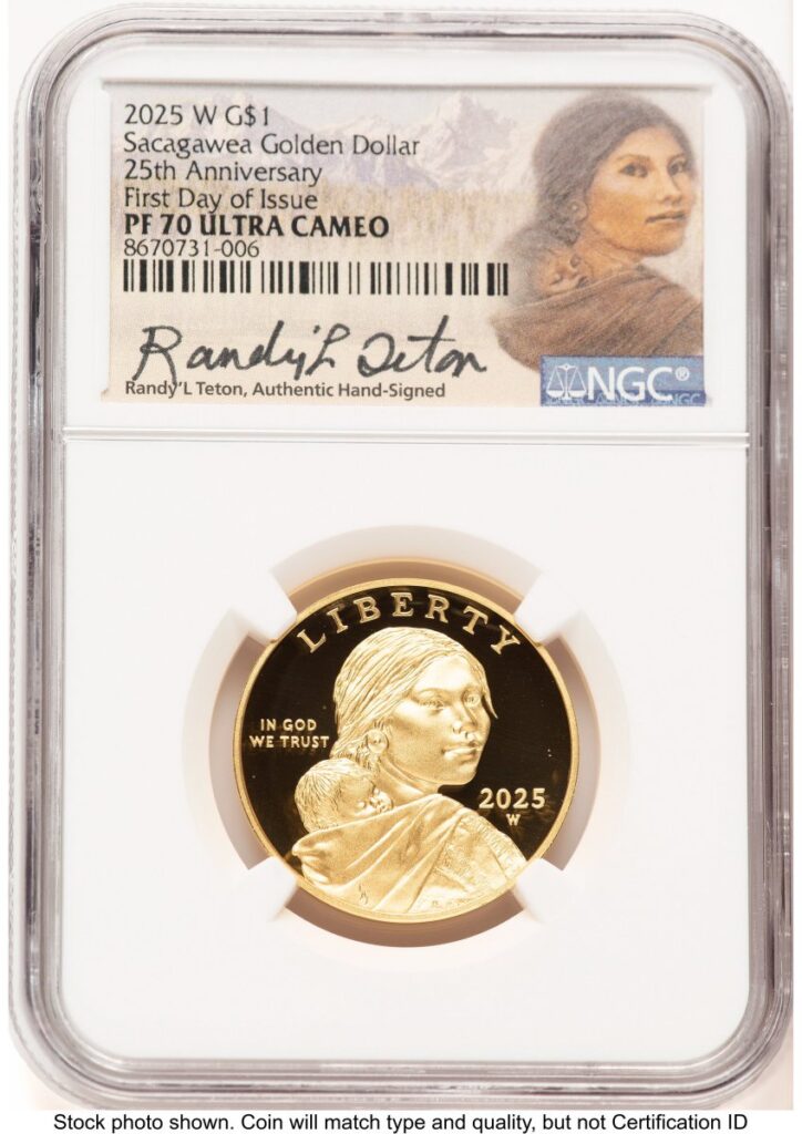 2025-W Modern Bullion Coins (2025-W 1/2 oz Proof Gold Sacagawea 25th Anniversary FDI RandyL Teton Sacagawea)