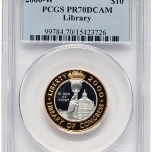 2000-W Modern Issues (2000-W $10 Library of Congress Bi-Metallic Gold 0.2509 oz and Platinum 0.2509 oz, PR Blue Label)