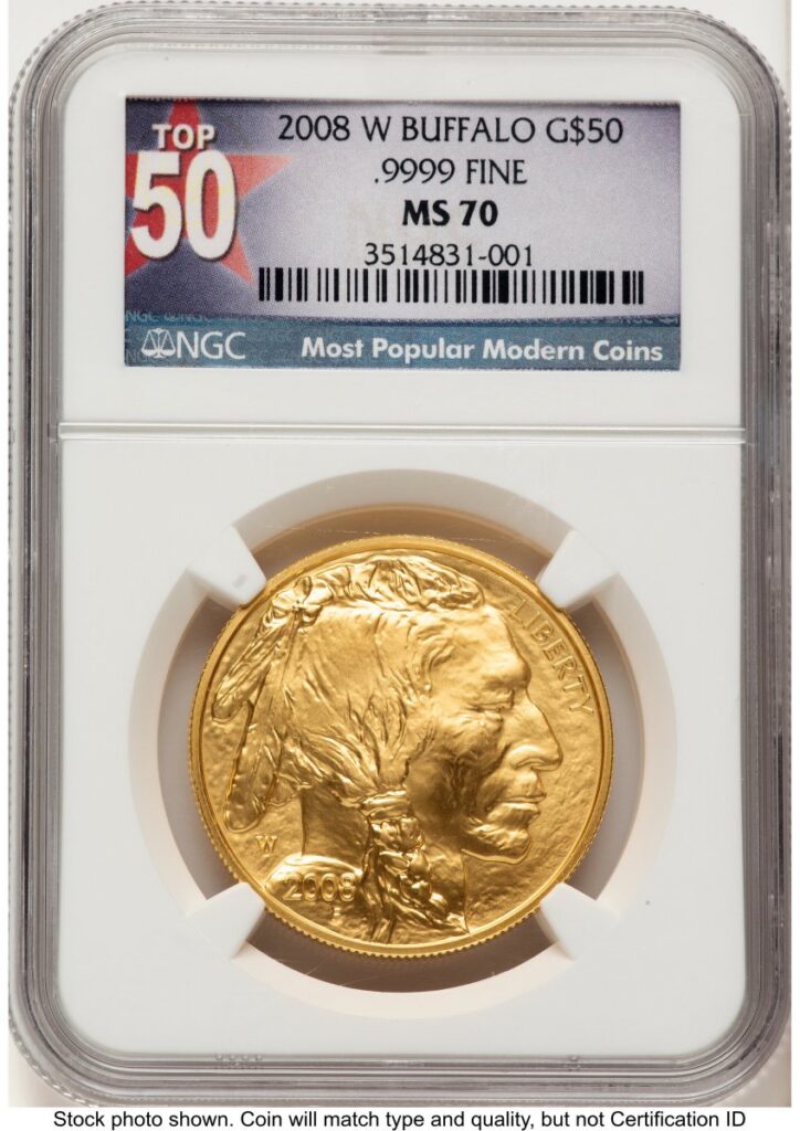 2008-W Modern Bullion Coins (2008-W Burnished Gold Buffalo 1 oz Top 50 Most Popular Modern Coins Label)