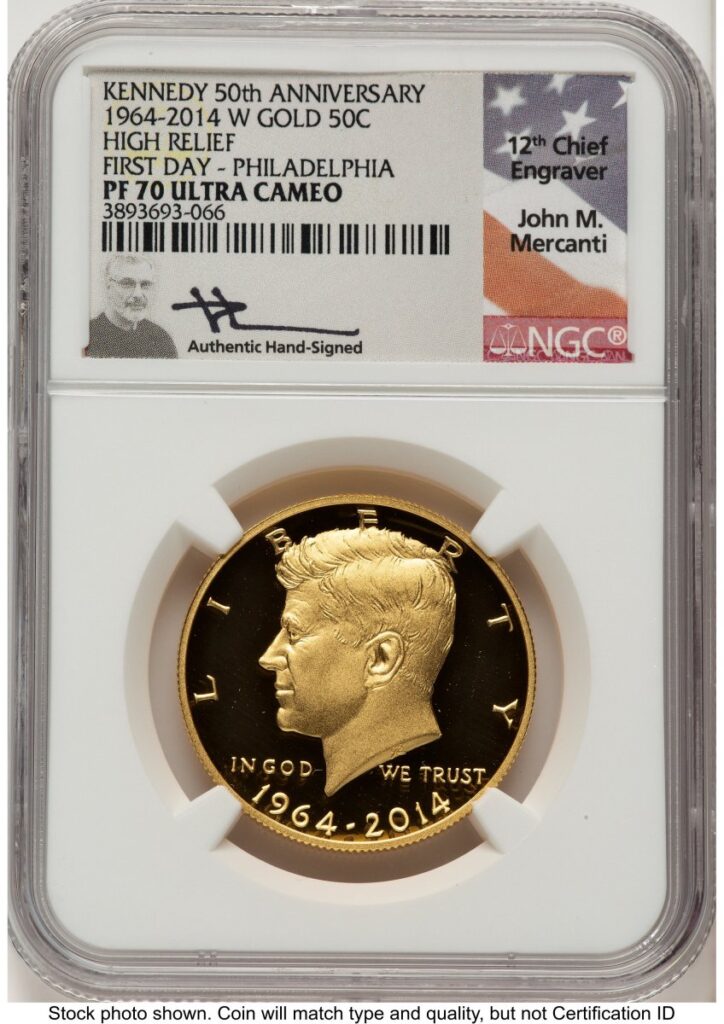 2014-W Proof Kennedy Half Dollars (2014-W 50C Gold JFK 50th Anniversary FDI John Mercanti Philadelphia)