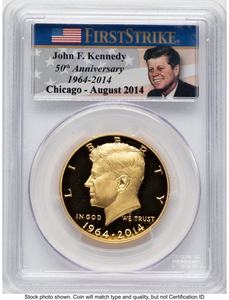2014-W Proof Kennedy Half Dollars (2014-W 50C Gold JFK 50th Anniversary FS JFK Flag Chicago August 2014)