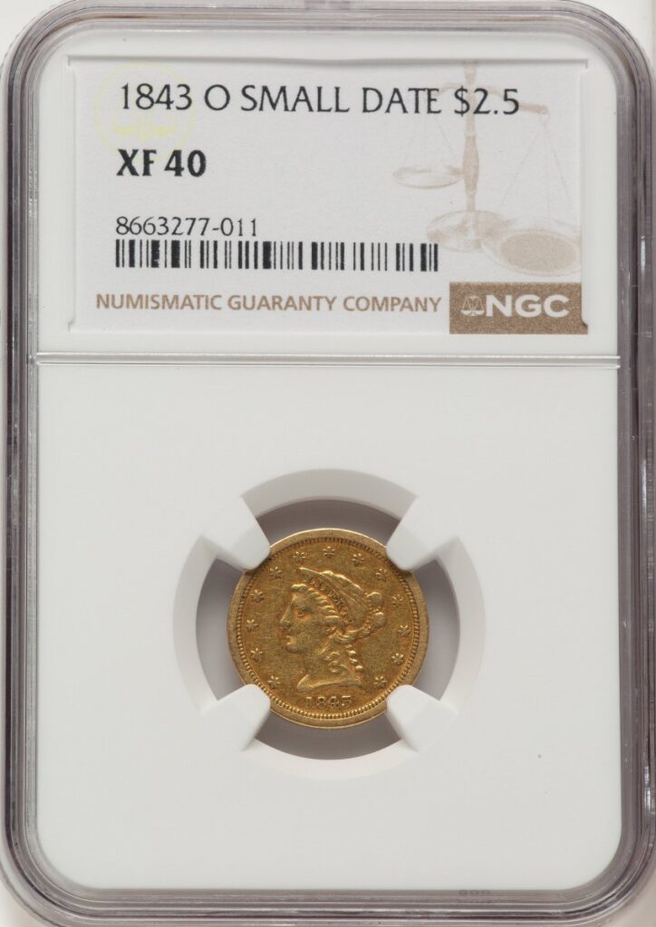 1843-O Liberty Quarter Eagles (1843-O $2 1/2 Small Date, Crosslet 4)