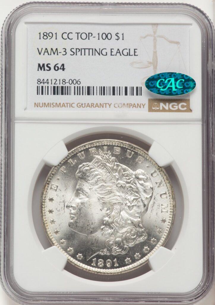 1891-CC Morgan Dollars (1891-CC $1 VAM-3, Spitting Eagle, MS CAC)