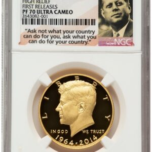 2014-W Proof Kennedy Half Dollars (2014-W 50C Gold JFK 50th Anniversary FR JFK Ask Not Label)