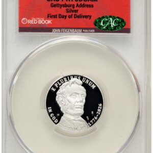1000 Modern Bullion Coins (2026-S Semiquincentennial Gettysburg Address Quarter 25C, PR First Day of Delivery Red Book)