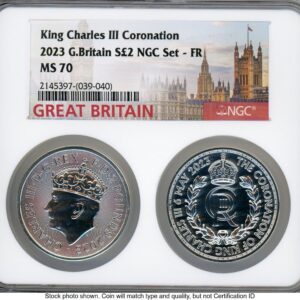 1000 Modern Bullion Coins (2023 2 Coin Silver Coronation Cyper/Britannia King 1 oz Set FR Great Britain Label)