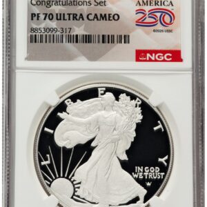 2026-P Modern Bullion Coins (2026-P Proof Silver Eagle Congratulations Set 1 oz America 250 Label)