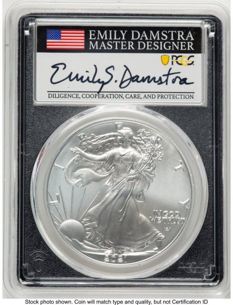 2021 Modern Bullion Coins (2021 Silver Eagle Type 2 FDI Emily Damstra Blk Frame)