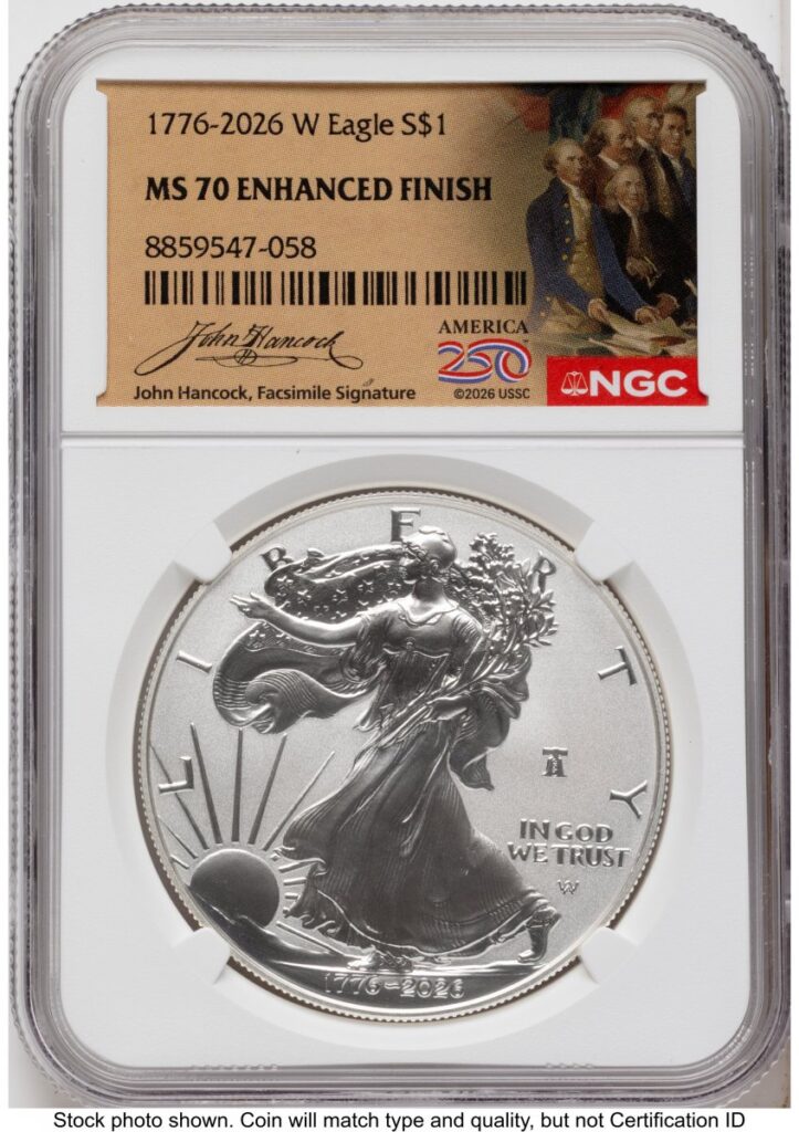 1000 Modern Bullion Coins (2026-W Enhanced Silver Eagle 1 oz America 250 John Hancock Label)