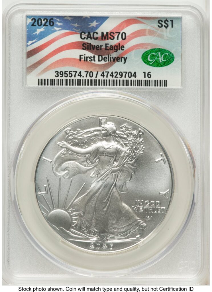 2026 Modern Bullion Coins (2026 Silver Eagle First Delivery Flag Label)