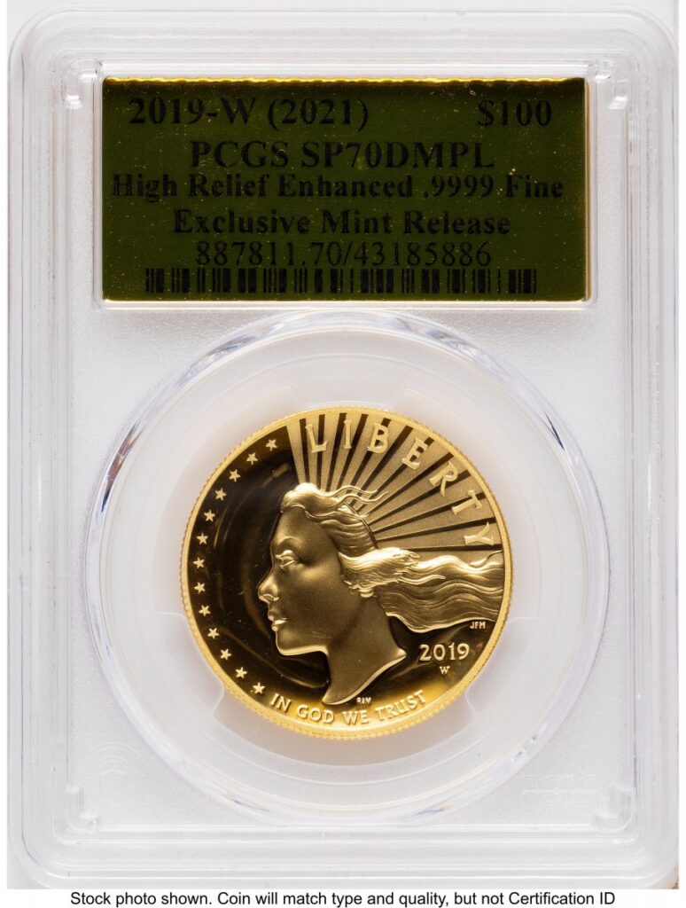 2019-W Modern Bullion Coins (2019-W G$100 American Liberty High Relief, Enhanced, DMPL 2021 Exclusive Mint Release Gold Foil)