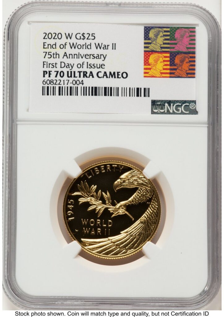 2020-W Modern Bullion Coins (2020-W 1/2 oz Proof Gold End of World War II 75th Anniversary FDI Reagan Bust Art)