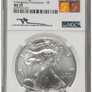 2021-(P) Modern Bullion Coins (2021-(P) Silver Eagle Type 1 Emergency Production FR John Mercanti Reagan Bust Art)