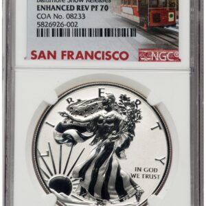 2019-S Modern Bullion Coins (2019-S Enhanced Reverse Proof Silver Eagle 1 oz Baltimore Show Releases Trolley Label)