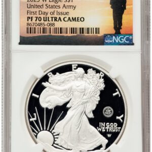 2025-W Modern Bullion Coins (2025-W Proof Silver Eagle Privy U.S. Army 250th Anniversary 1 oz FDI Military Honor Orange)