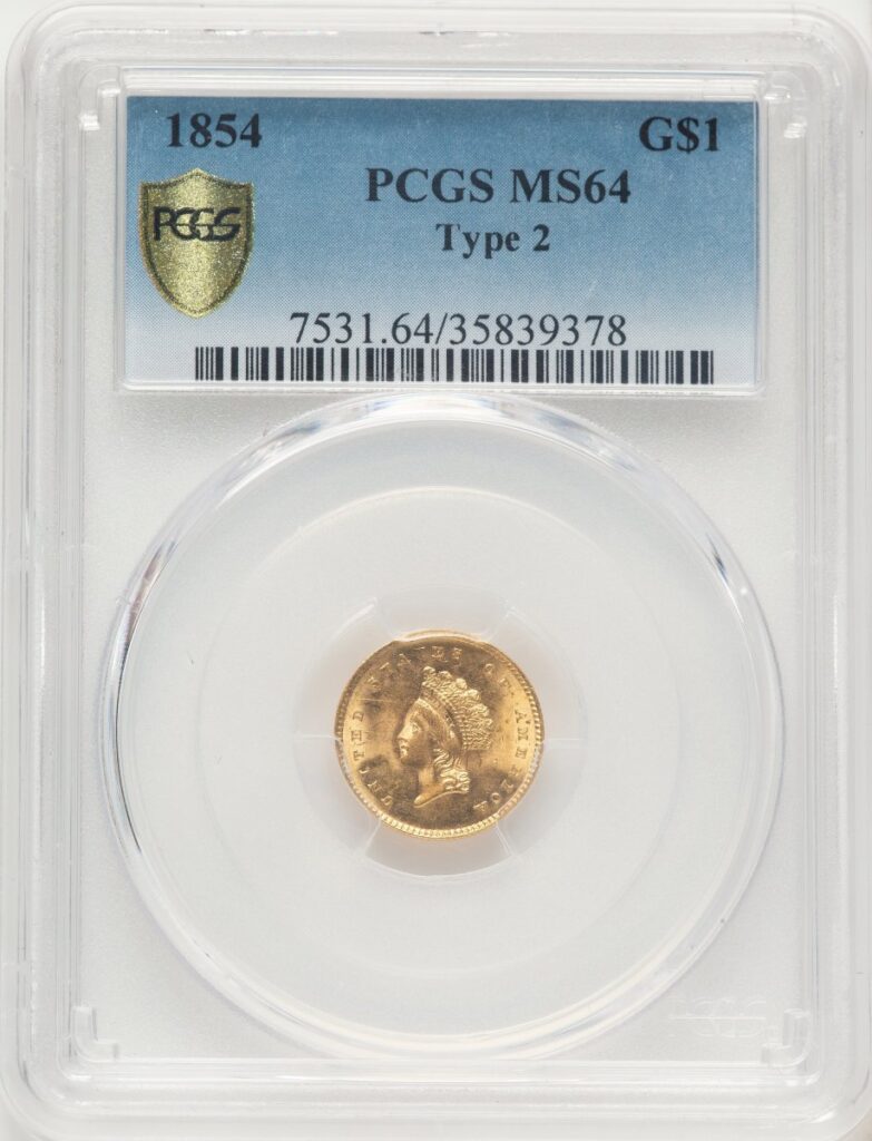 1854 Gold Dollars (1854 G$1 Type Two PCGS Secure)