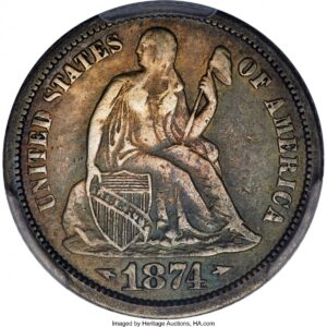 1874-CC Seated Dimes (1874-CC 10C F-101 Genuine PCGS Secure)