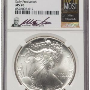 1986-(S) Modern Bullion Coins (1986-(S) Silver Eagle Early Production Miles Standish Coin Worlds Top 10 Most Influential Label)