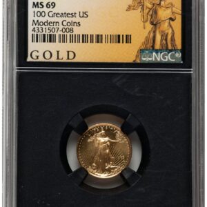 1999-W Modern Bullion Coins (1999-W Gold Eagle 1/10 oz Unfinished Proof Dies 100 Greatest US Modern Coins American Liberty Series Blk Core)