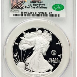 2025-W Modern Bullion Coins (2025-S Proof Silver Eagle Privy U.S. Navy 250th Anniversary 1 oz First Day of Delivery Ron Drzewuki)