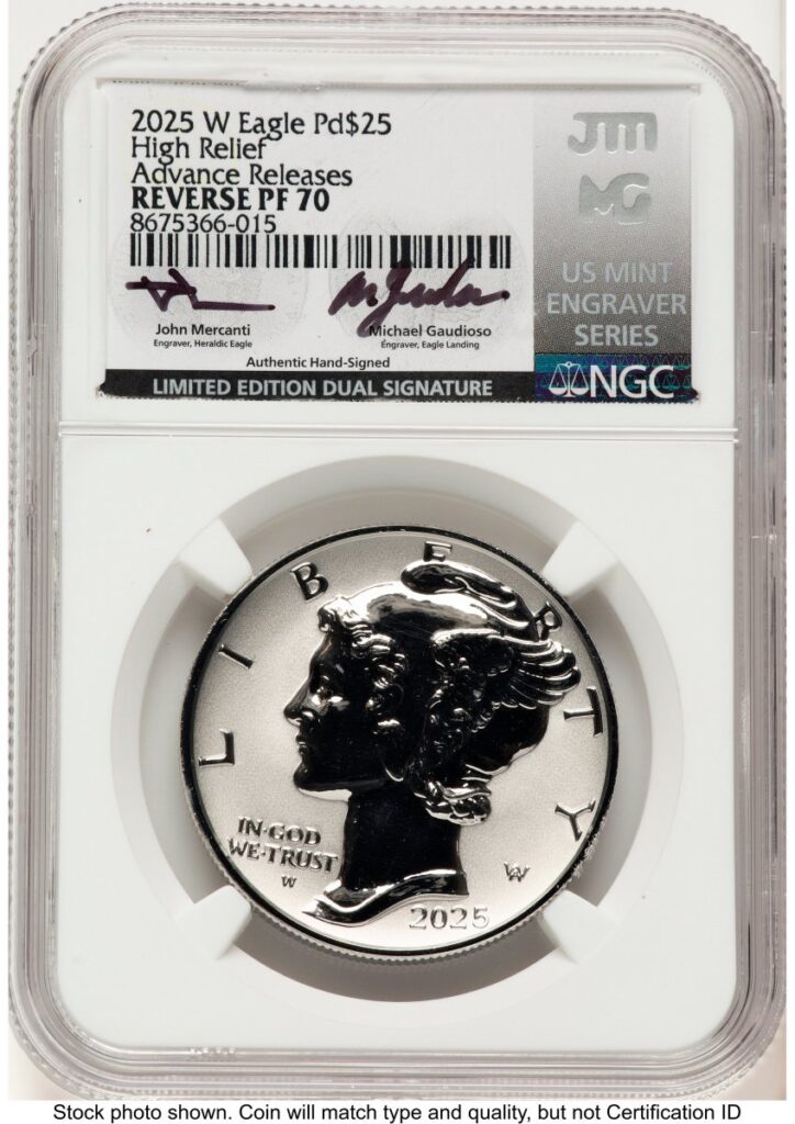 2025-W Modern Bullion Coins (2025-W Palladium Eagle 1 oz, REV PR AR John Mercanti/Michael Gaudioso US Mint Engraver Series)