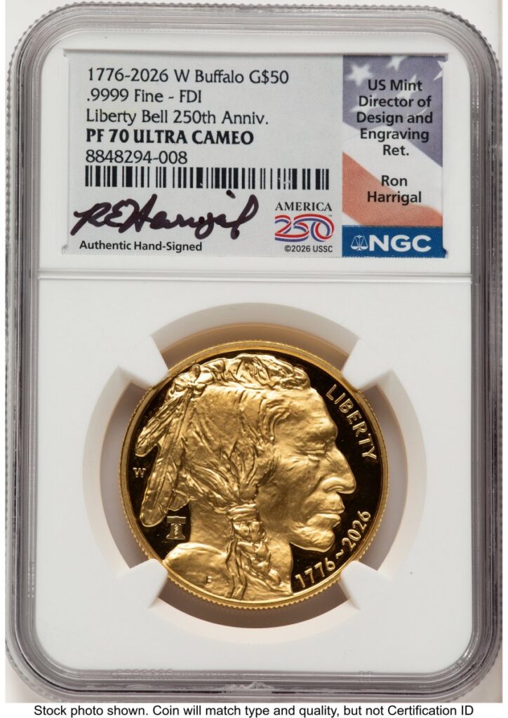 2026-W Modern Bullion Coins (2026-W Proof Gold Buffalo 1 oz FDI Ron Harrigal America 250)