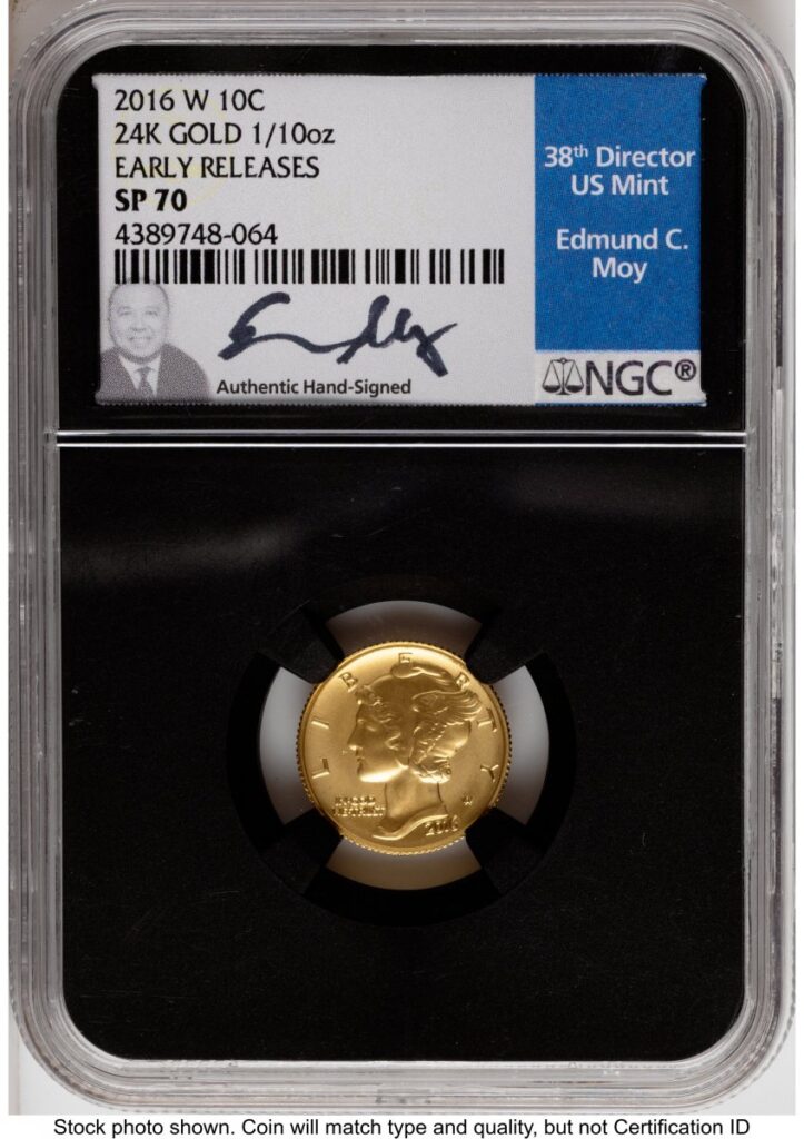 2016-W Modern Bullion Coins (2016-W 10C Mercury Dime 100th Anniversary Gold Centennial ER Ed Moy Blk Core)