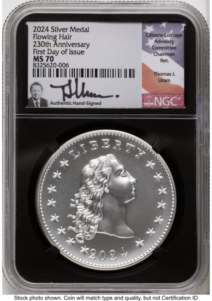 2024 Modern Bullion Coins (2024-(P) Silver 230th Anniversary Flowing Hair Medal FDI Thomas Uram Blk Core)