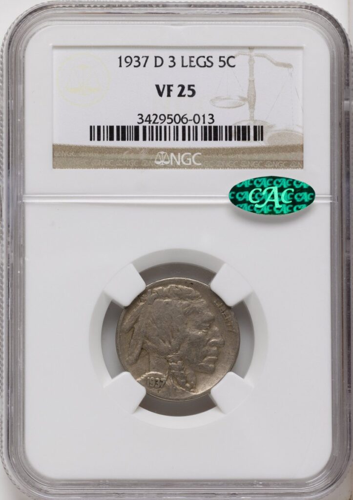 1937-D Buffalo Nickels (1937-D 5C Three-Legged, FS-901, MS CAC)