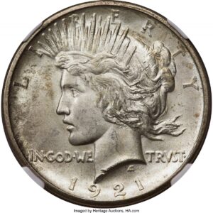 1921 Peace Dollars (1921 S$1 Peace, MS)