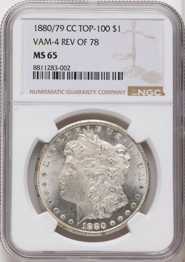 1880/79-CC Morgan Dollars (1880-CC $1 80/79 Reverse of 1878, VAM-4, MS)