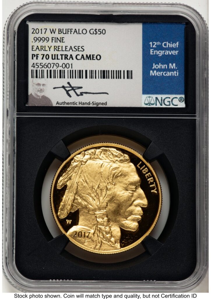 2017-W Modern Bullion Coins (2017-W Proof Gold Buffalo 1 oz ER John Mercanti Blue Blk Core)