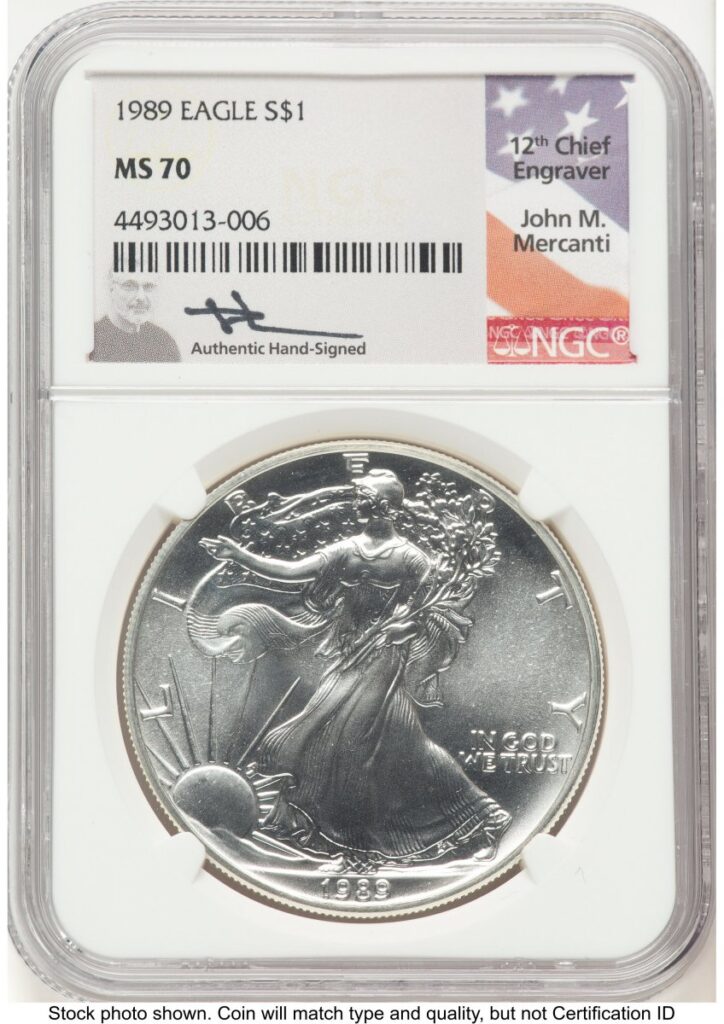 1989 Modern Bullion Coins (1989 Silver Eagle John Mercanti)