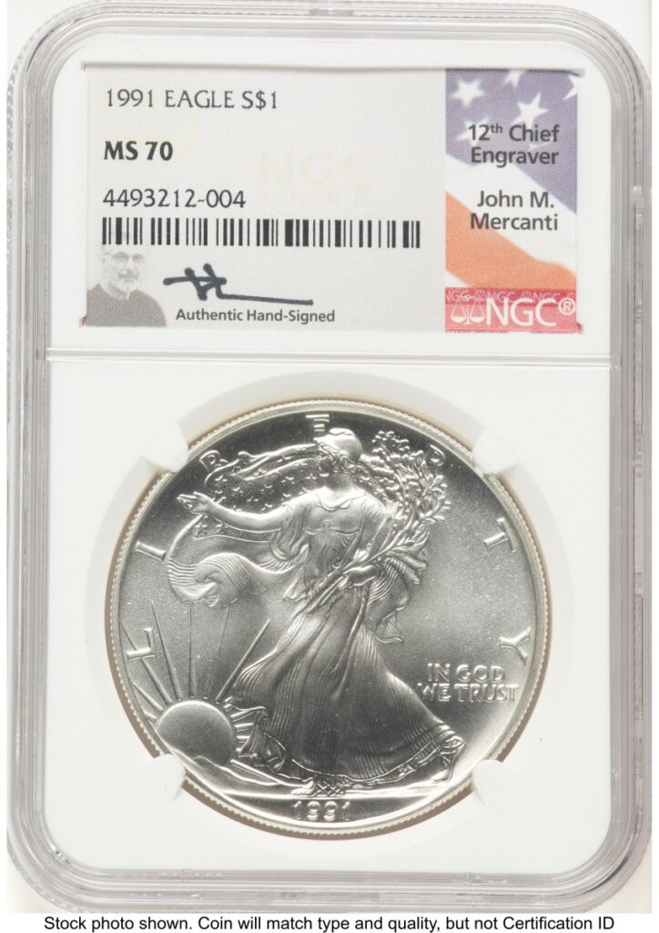 1991 Modern Bullion Coins (1991 Silver Eagle John Mercanti)