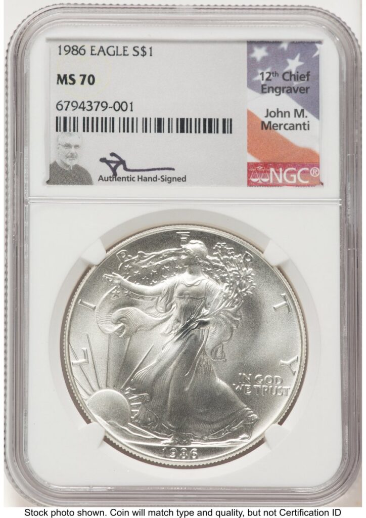 1986 Modern Bullion Coins (1986 Silver Eagle John Mercanti)