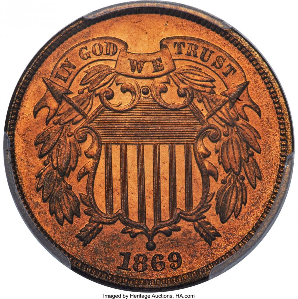 1869 Proof Two Cent Pieces (1869 2C, RB CAC)