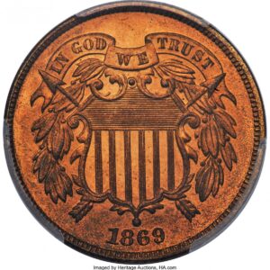 1869 Proof Two Cent Pieces (1869 2C, RB CAC)
