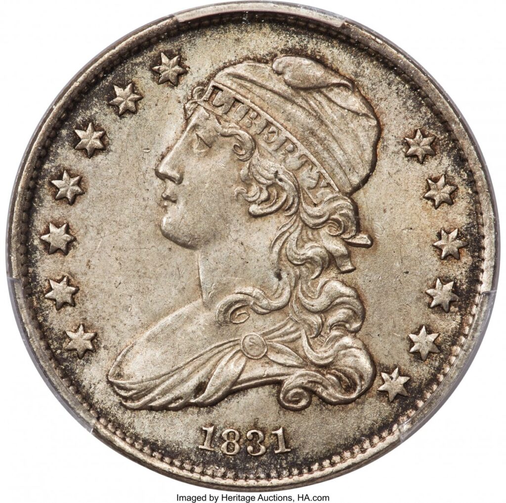 1831 Bust Quarters (1831 25C B-4, MS CAC PCGS Secure PCGS Plus)